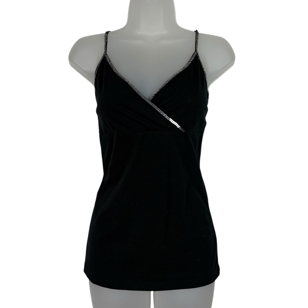 Vintage Y2K Merona Fitted Babydoll Wrap Silver Sequin Detail Camisole Tank Top